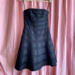 White House Black Market Sz 4 Strapless Swiss Dot Stripe Dress Layered Prom